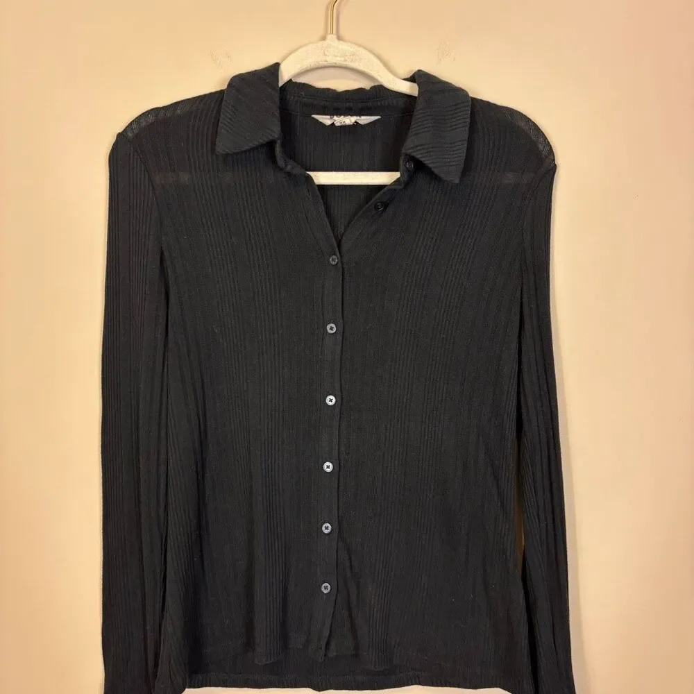 Boden Ribbed Collared Button‎ Front Long Sleeve Top US 6